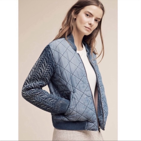 RELISTED Anthropology Cloth & Stone Bomber Jacket Quilted Chambray Braided - Picture 3 of 15